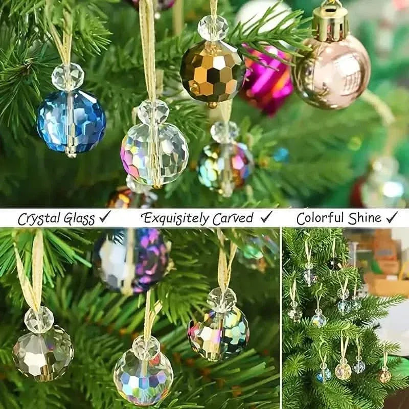 12-Pieces: Multicolor Crystal Glass Christmas Balls Ornaments - A-1 Thread Vault