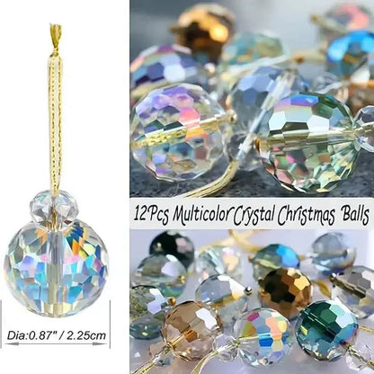 12-Pieces: Multicolor Crystal Glass Christmas Balls Ornaments - A-1 Thread Vault
