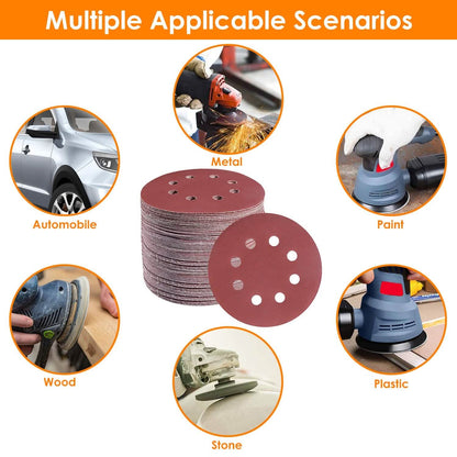 120-Pack: 5-Inch 8 Hole Round Sandpapers - A-1 Thread Vault