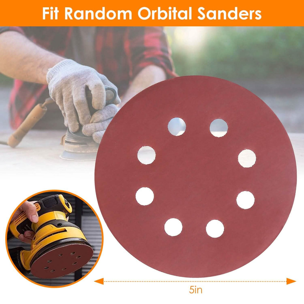 120-Pack: 5-Inch 8 Hole Round Sandpapers - A-1 Thread Vault