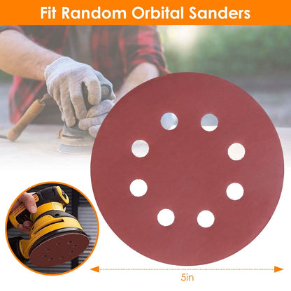 120-Pack: 5-Inch 8 Hole Round Sandpapers - A-1 Thread Vault