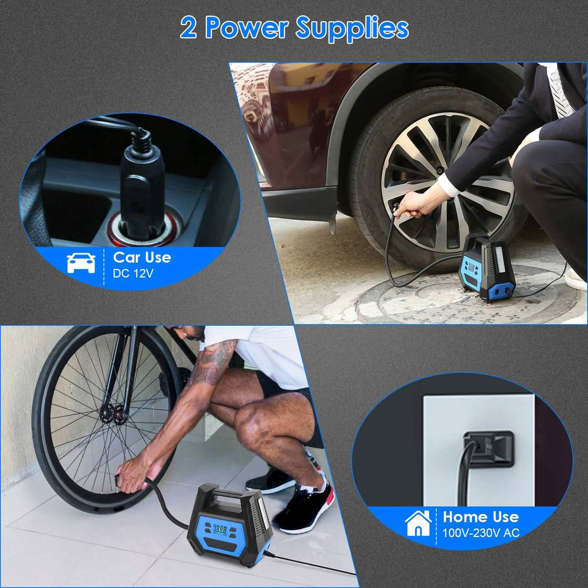 120W Max Power Portable Tire Pump with Digital Display LED Light - A-1 Thread Vault