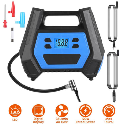 120W Max Power Portable Tire Pump with Digital Display LED Light - A-1 Thread Vault