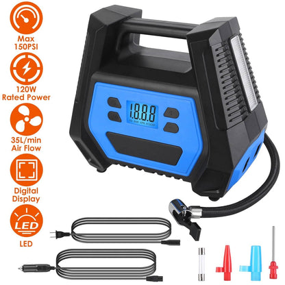120W Max Power Portable Tire Pump with Digital Display LED Light - A-1 Thread Vault