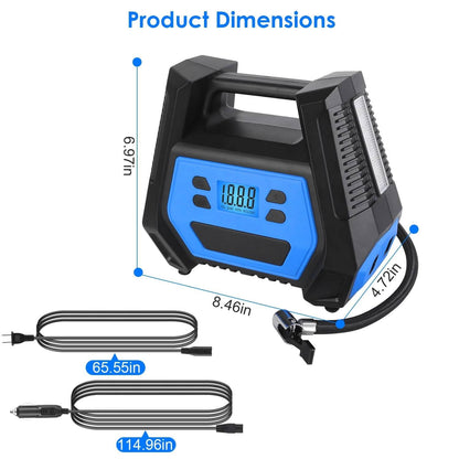 120W Max Power Portable Tire Pump with Digital Display LED Light - A-1 Thread Vault