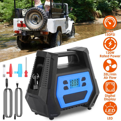120W Max Power Portable Tire Pump with Digital Display LED Light - A-1 Thread Vault