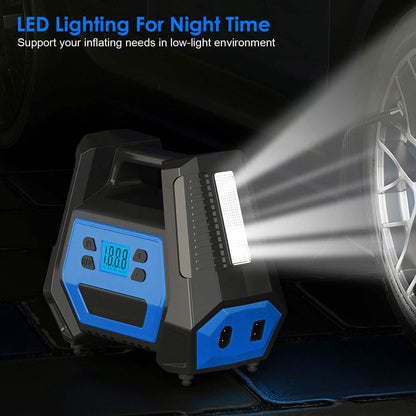 120W Max Power Portable Tire Pump with Digital Display LED Light - A-1 Thread Vault