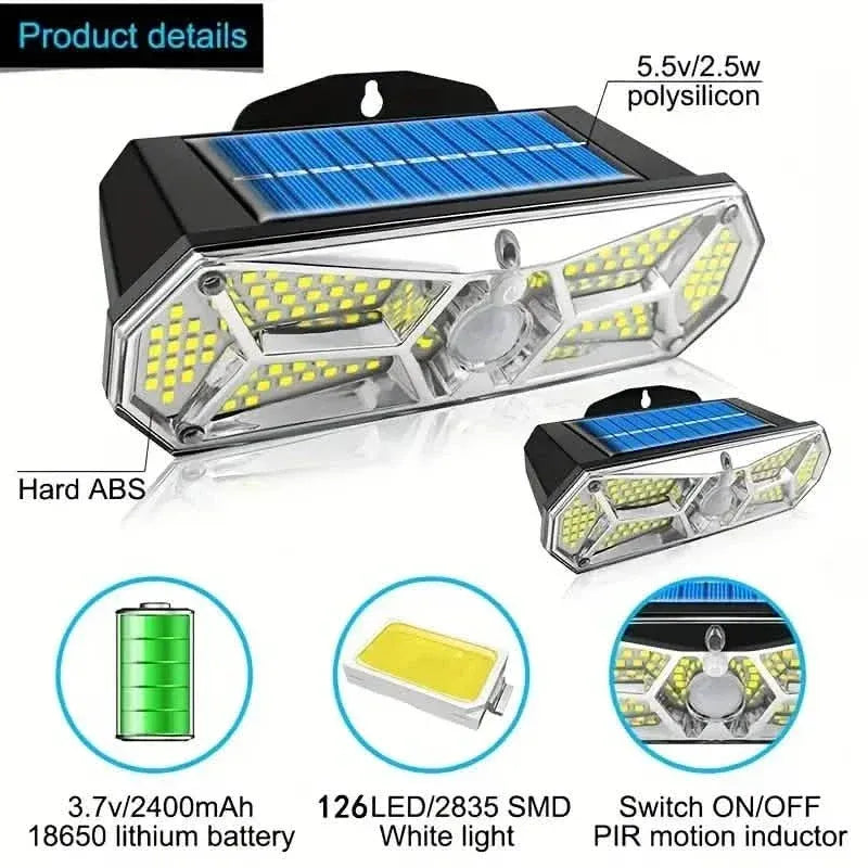 126 LEDs Portable Solar Security Lights, IP65 Waterproof Wireless Exterior Flood Light Detected Light - A-1 Thread Vault
