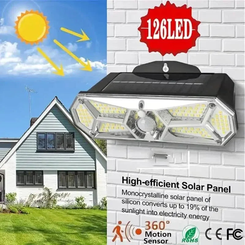 126 LEDs Portable Solar Security Lights, IP65 Waterproof Wireless Exterior Flood Light Detected Light - A-1 Thread Vault