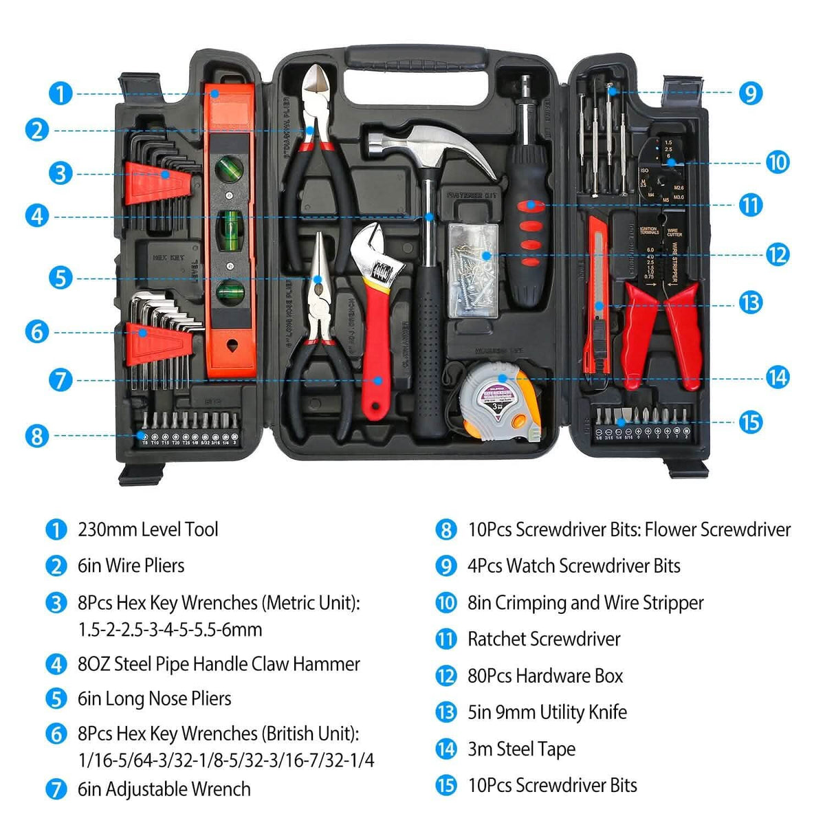 129-Pieces Set: Household Hand Tool Set - A-1 Thread Vault