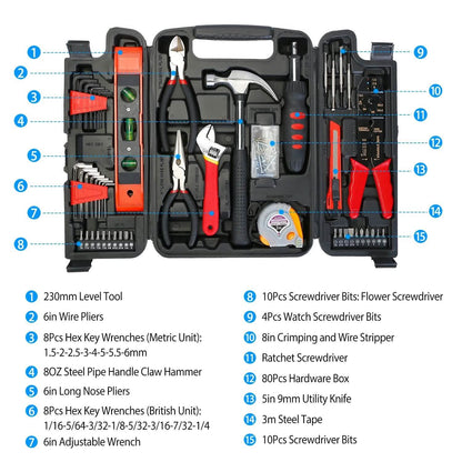 129-Pieces Set: Household Hand Tool Set - A-1 Thread Vault