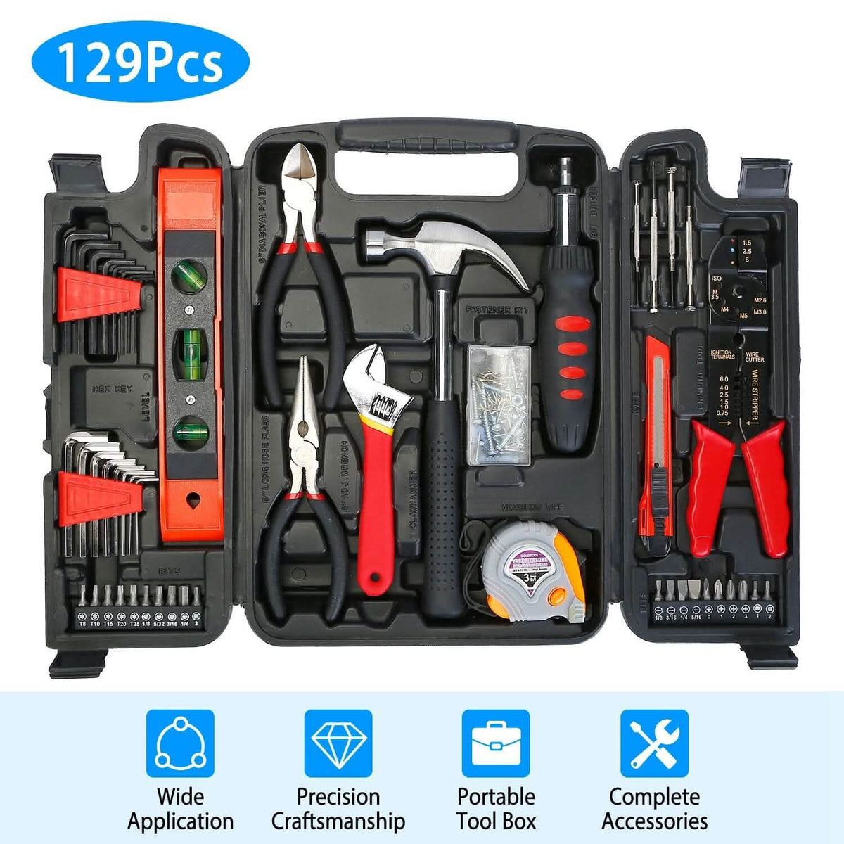 129-Pieces Set: Household Hand Tool Set - A-1 Thread Vault