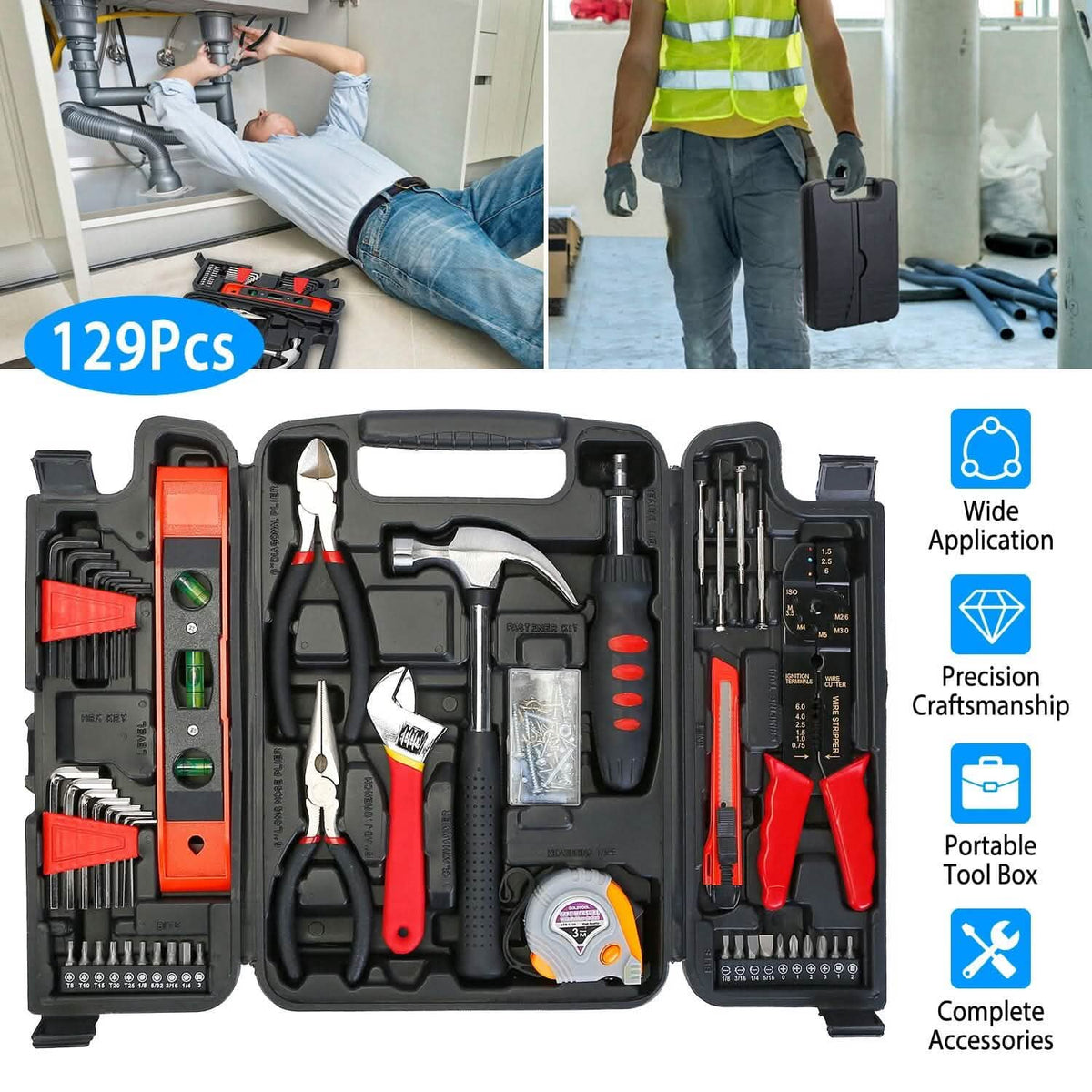 129-Pieces Set: Household Hand Tool Set - A-1 Thread Vault