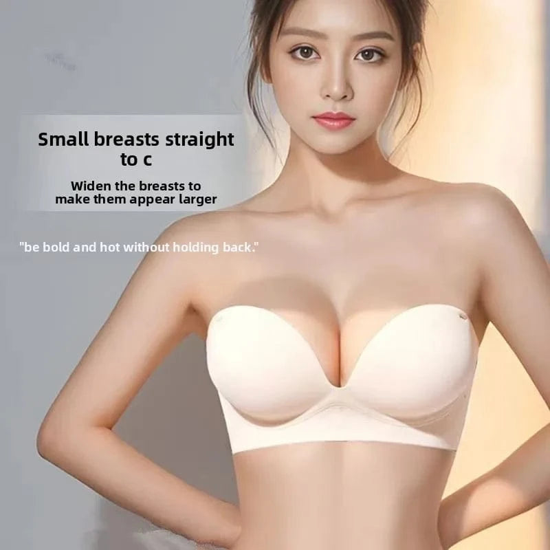 12CM Extreme Push Up Strapless Bra - No Wire, Back Support, Adhesive Sticky Bra for Lift Cleavage Non-Slip Invisible Nude Bra - A-1 Thread Vault