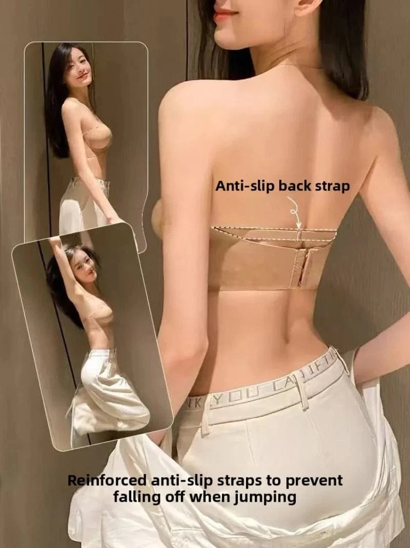 12CM Extreme Push Up Strapless Bra - No Wire, Back Support, Adhesive Sticky Bra for Lift Cleavage Non-Slip Invisible Nude Bra - A-1 Thread Vault