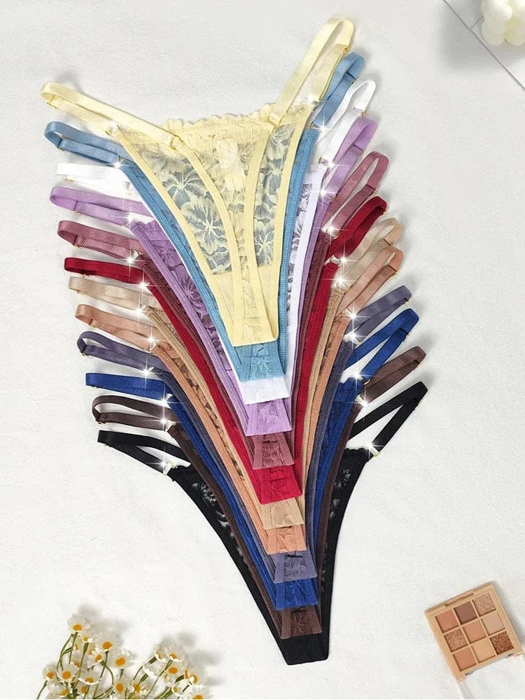 12pcs/Set Low Rise Sexy Women's G-string Breathable Comfortable Female Lingerie Erotic Elegant Lady Thongs Underwear Panties - A-1 Thread Vault