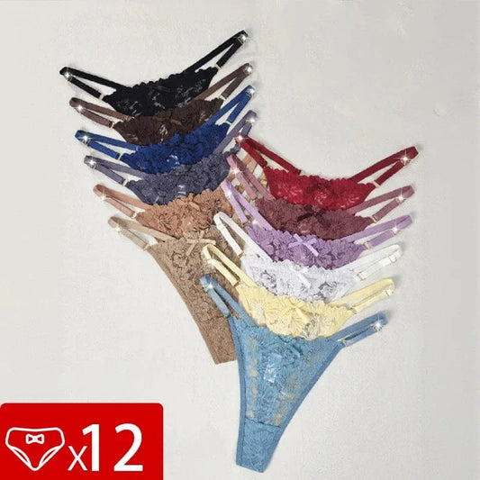 12pcs/Set Low Rise Sexy Women's G-string Breathable Comfortable Female Lingerie Erotic Elegant Lady Thongs Underwear Panties - A-1 Thread Vault