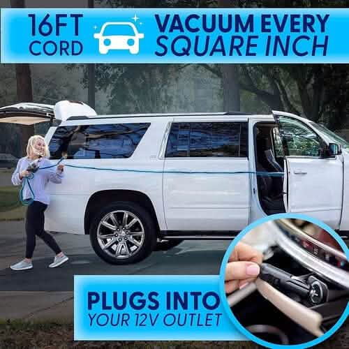 12V High Power Handheld Car Vacuum with 16Ft Cord, Attachments & Bag - A-1 Thread Vault