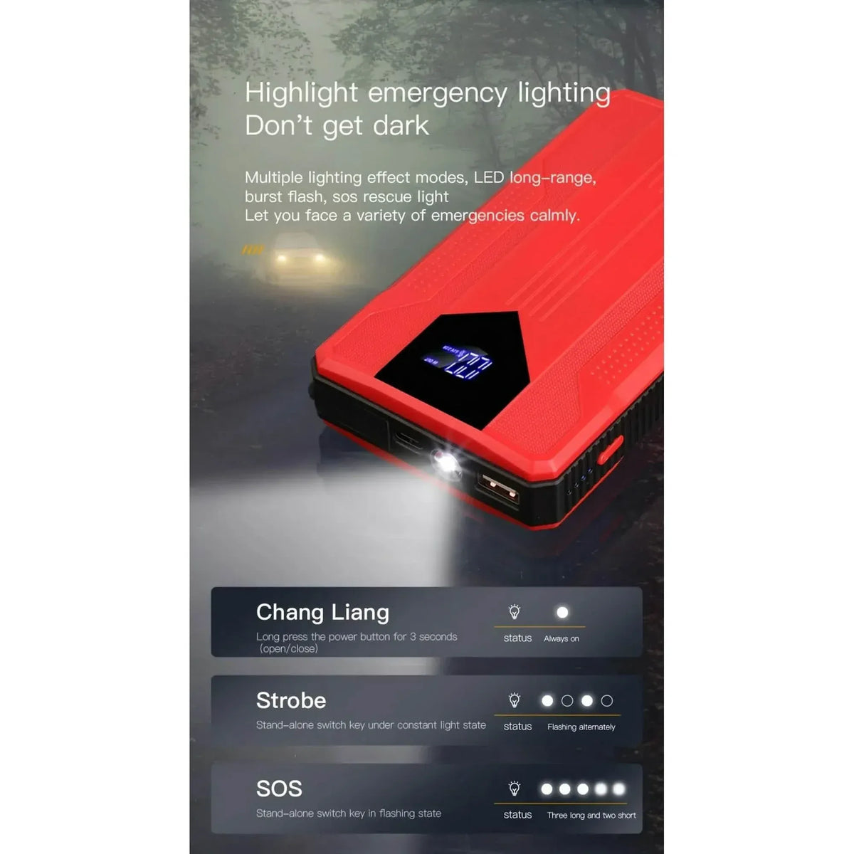 12V Ultra-Portable Car Battery Jump Starter with Advanced Smart Clip & Intuitive LCD Display - A-1 Thread Vault