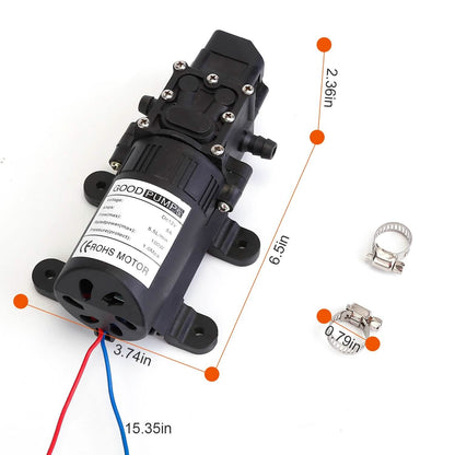 12V Water Pump with 2 Hose Clamps 123PSI Self Priming Sprayer Pump - A-1 Thread Vault