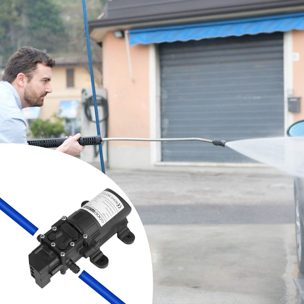 12V Water Pump with 2 Hose Clamps 123PSI Self Priming Sprayer Pump - A-1 Thread Vault