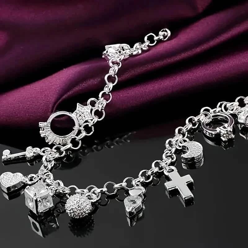 13 Pendant Charm Bracelet - Cubic Zirconia, No Plating, Fashion Jewelry Chain - A-1 Thread Vault