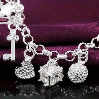 13 Pendant Charm Bracelet - Cubic Zirconia, No Plating, Fashion Jewelry Chain - A-1 Thread Vault