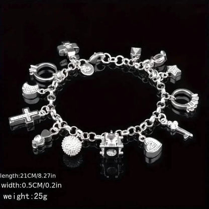 13 Pendant Charm Bracelet - Cubic Zirconia, No Plating, Fashion Jewelry Chain - A-1 Thread Vault
