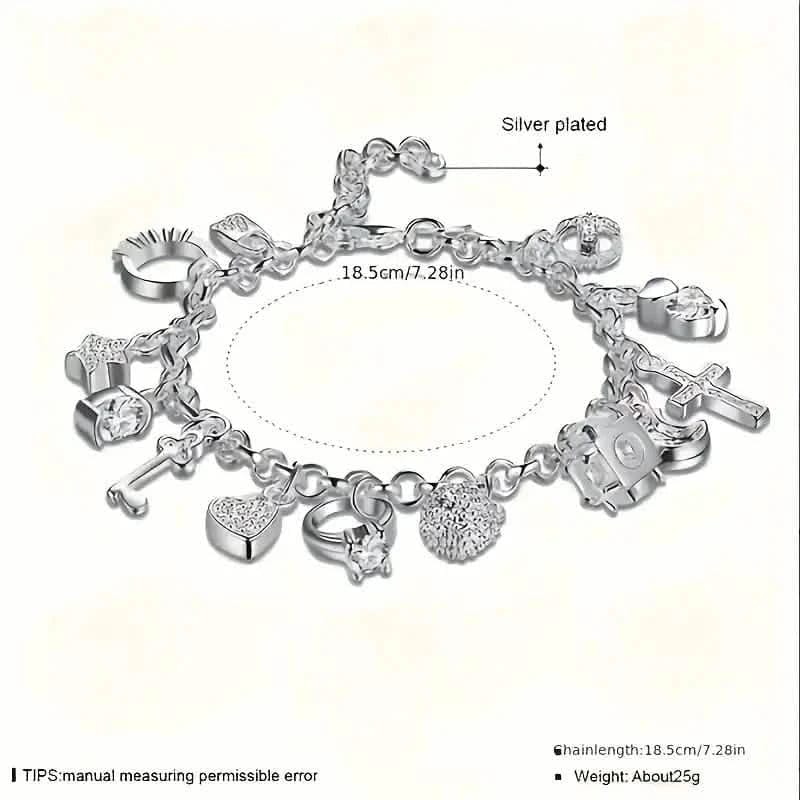 13 Pendant Charm Bracelet - Cubic Zirconia, No Plating, Fashion Jewelry Chain - A-1 Thread Vault