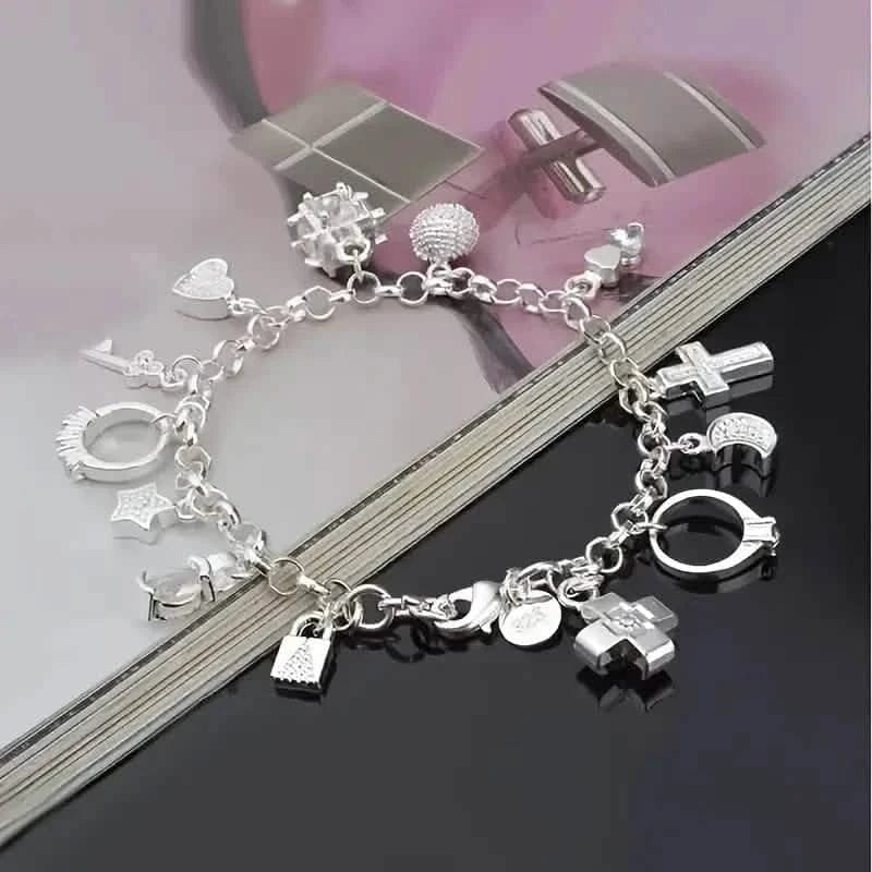 13 Pendant Charm Bracelet - Cubic Zirconia, No Plating, Fashion Jewelry Chain - A-1 Thread Vault