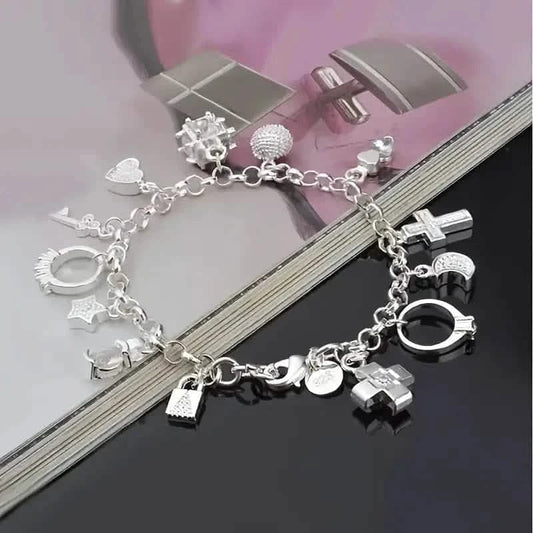 13 Pendant Charm Bracelet - Cubic Zirconia, No Plating, Fashion Jewelry Chain - A-1 Thread Vault