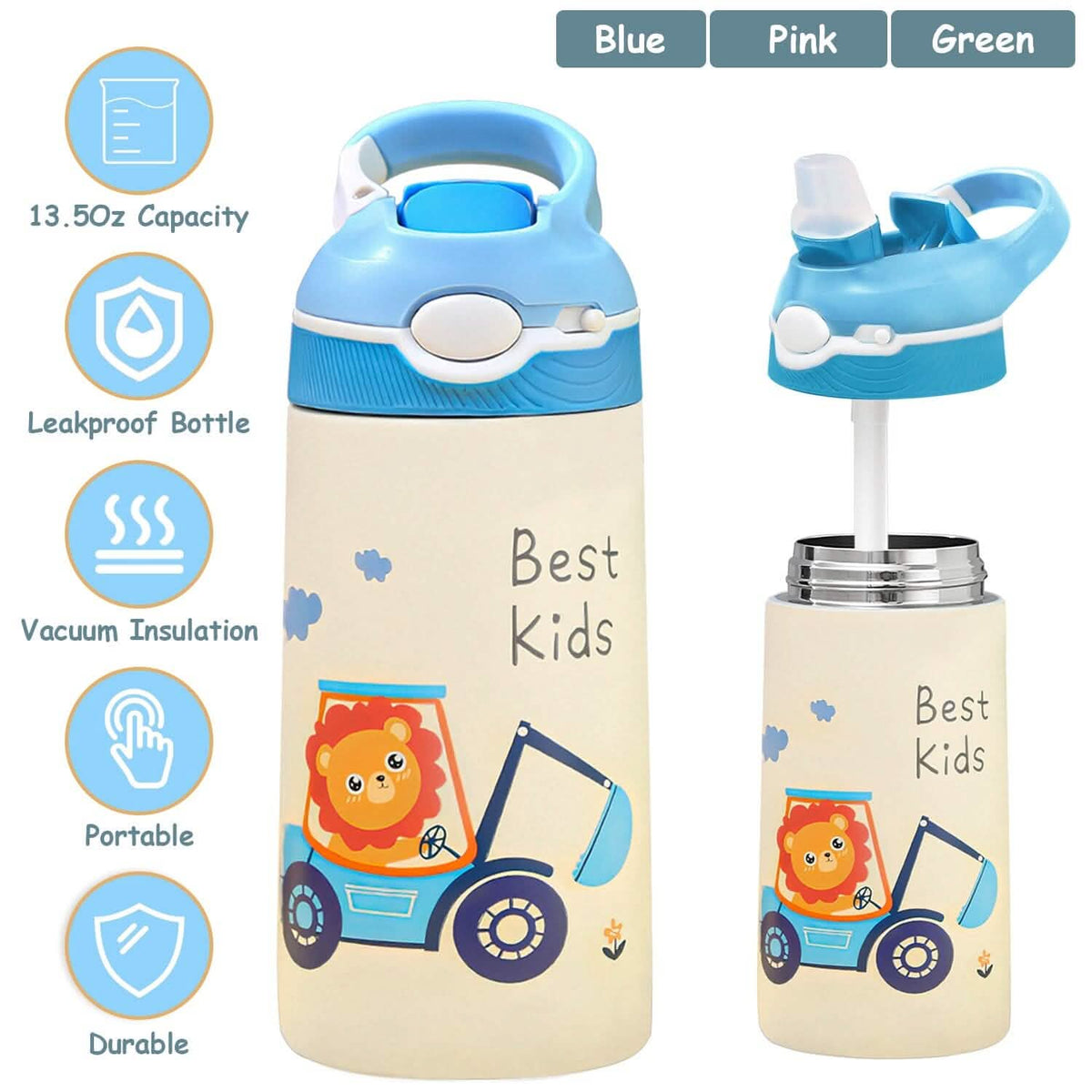 13.50oz. Insulated Stainless Steel Water Bottle Leak-proof with Straw Push Button Lock Switch - A-1 Thread Vault