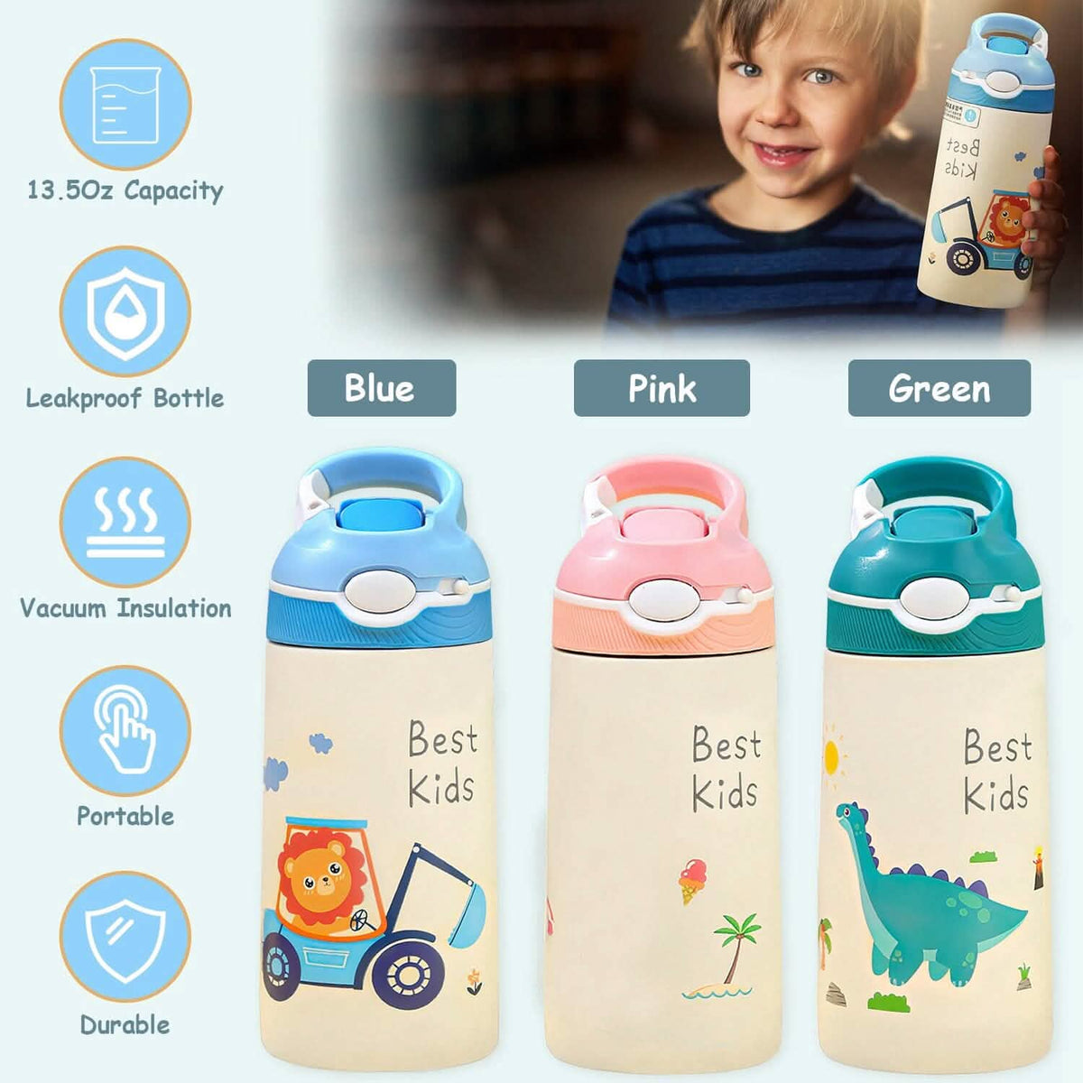 13.50oz. Insulated Stainless Steel Water Bottle Leak-proof with Straw Push Button Lock Switch - A-1 Thread Vault