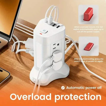 14-in-1 Power Strip Tower with 4 USB Ports & 9 AC Outlets, 10ft Extension Cable, Adjustable 3-Color Night Light - A-1 Thread Vault