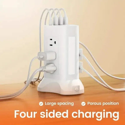 14-in-1 Power Strip Tower with 4 USB Ports & 9 AC Outlets, 10ft Extension Cable, Adjustable 3-Color Night Light - A-1 Thread Vault