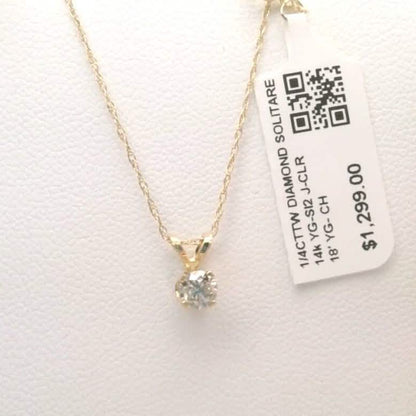 1/4CTTW $4000 Genuine Diamond Solitaire Pendant Necklace 14K Yellow Gold Solid 18" - A-1 Thread Vault