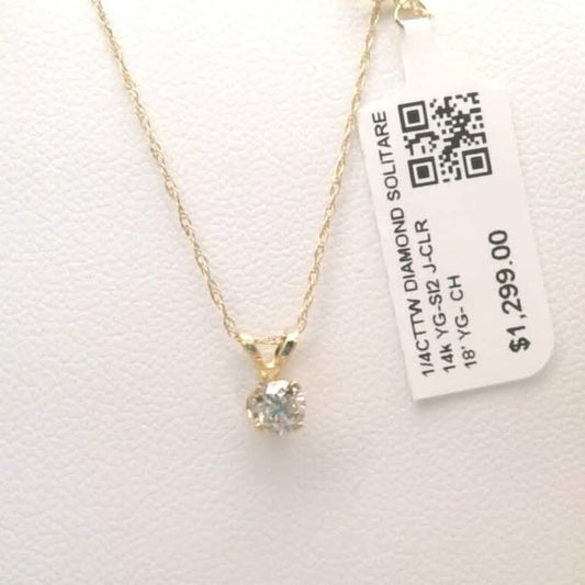 1/4CTTW $4000 Genuine Diamond Solitaire Pendant Necklace 14K Yellow Gold Solid 18" - A-1 Thread Vault