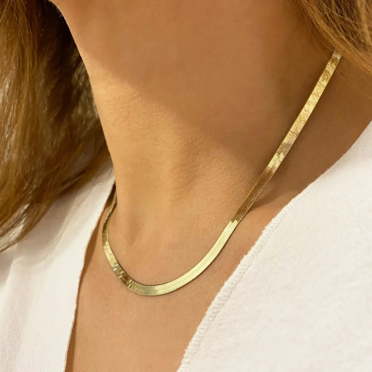 14K Flat Snake Choker Necklace 16" - A-1 Thread Vault