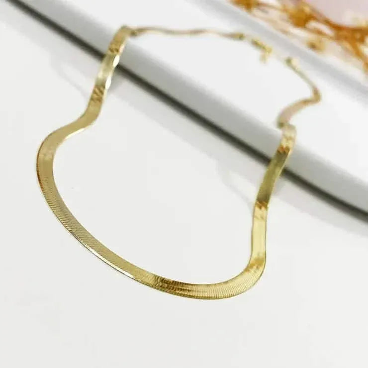 14K Flat Snake Choker Necklace 16" - A-1 Thread Vault