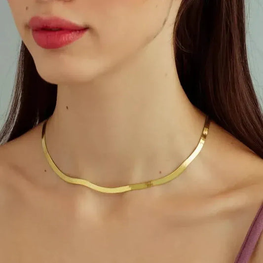 14K Flat Snake Choker Necklace 16" - A-1 Thread Vault