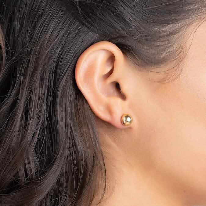 14k Gold Ball Stud Earrings, High Polish Finish Ball Studs - A-1 Thread Vault