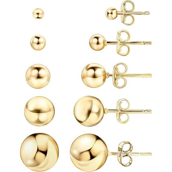 14k Gold Ball Stud Earrings, High Polish Finish Ball Studs - A-1 Thread Vault