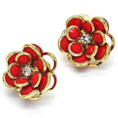 14k Gold Filled High Polish Finsh Ruby Hibiscus Crystal Stud Earring - A-1 Thread Vault