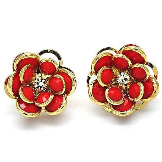 14k Gold Filled High Polish Finsh Ruby Hibiscus Crystal Stud Earring - A-1 Thread Vault
