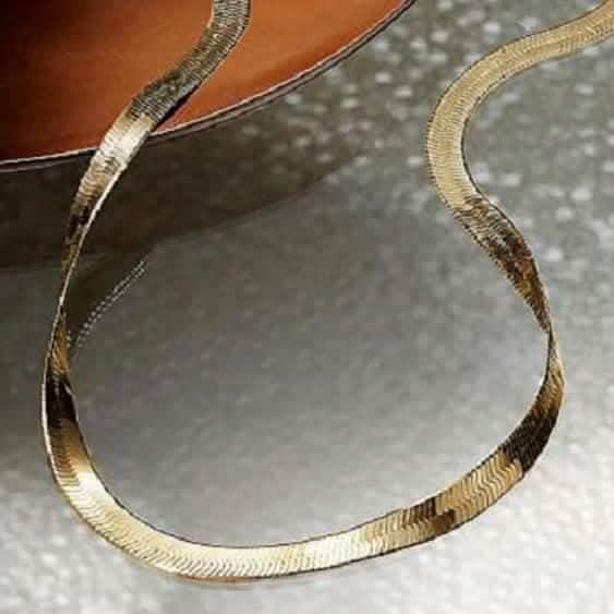 14K Gold High Polish Finish Flat Herringbone Chain Necklace - A-1 Thread Vault