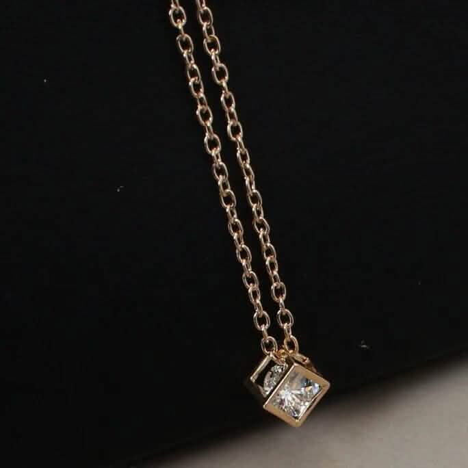 14K Gold Love Cube Three-Dimensional Diamond Shape Necklace Cz Pendant - A-1 Thread Vault
