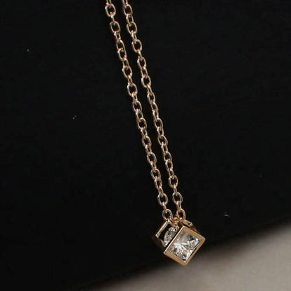 14K Gold Love Cube Three-Dimensional Diamond Shape Necklace Cz Pendant - A-1 Thread Vault