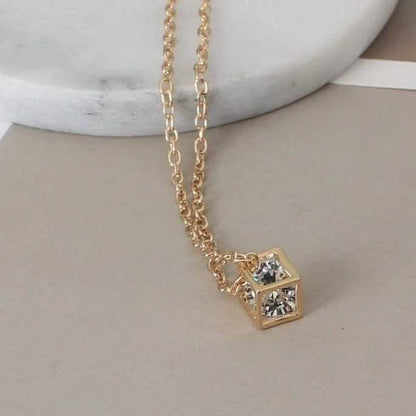 14K Gold Love Cube Three-Dimensional Diamond Shape Necklace Cz Pendant - A-1 Thread Vault