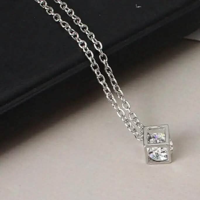 14K Gold Love Cube Three-Dimensional Diamond Shape Necklace Cz Pendant - A-1 Thread Vault