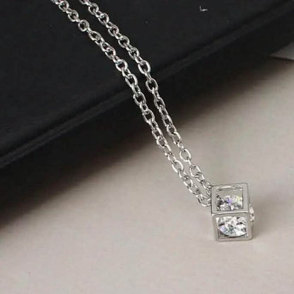 14K Gold Love Cube Three-Dimensional Diamond Shape Necklace Cz Pendant - A-1 Thread Vault